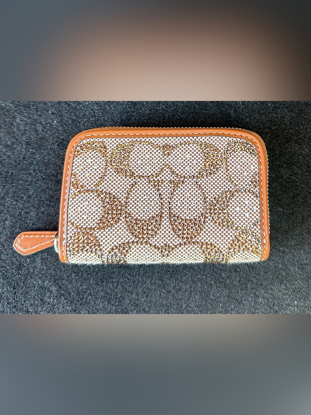 Coach Essential Small Zip Around Card Case in Crystal Signature Jacquard